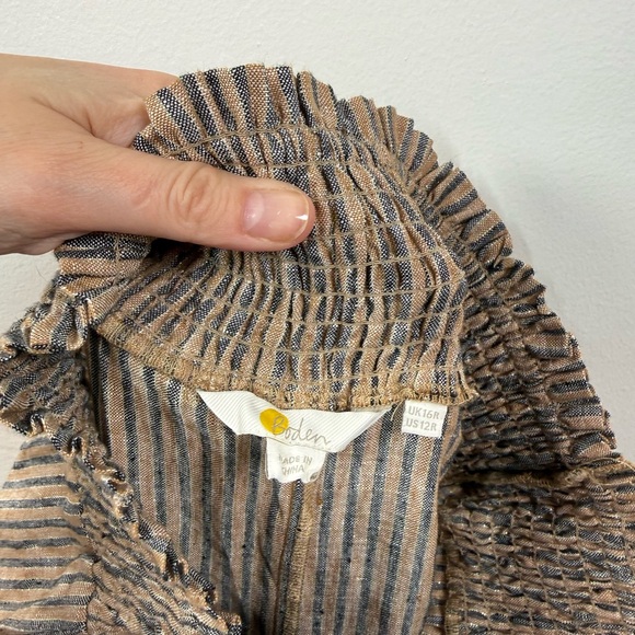 Boden Women's Tan Lurex Stripe Linen Shirred Waist Wide Leg Pants - Picture 4 of 6